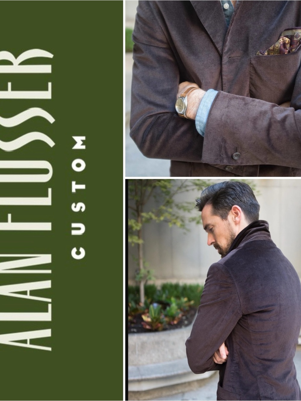Alan Flusser Brown Herringbone Blazer with Gold Lining